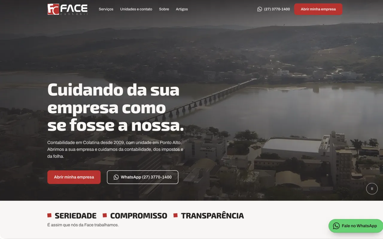 Site da Face Contábil, escritório de contabilidade em Colatina