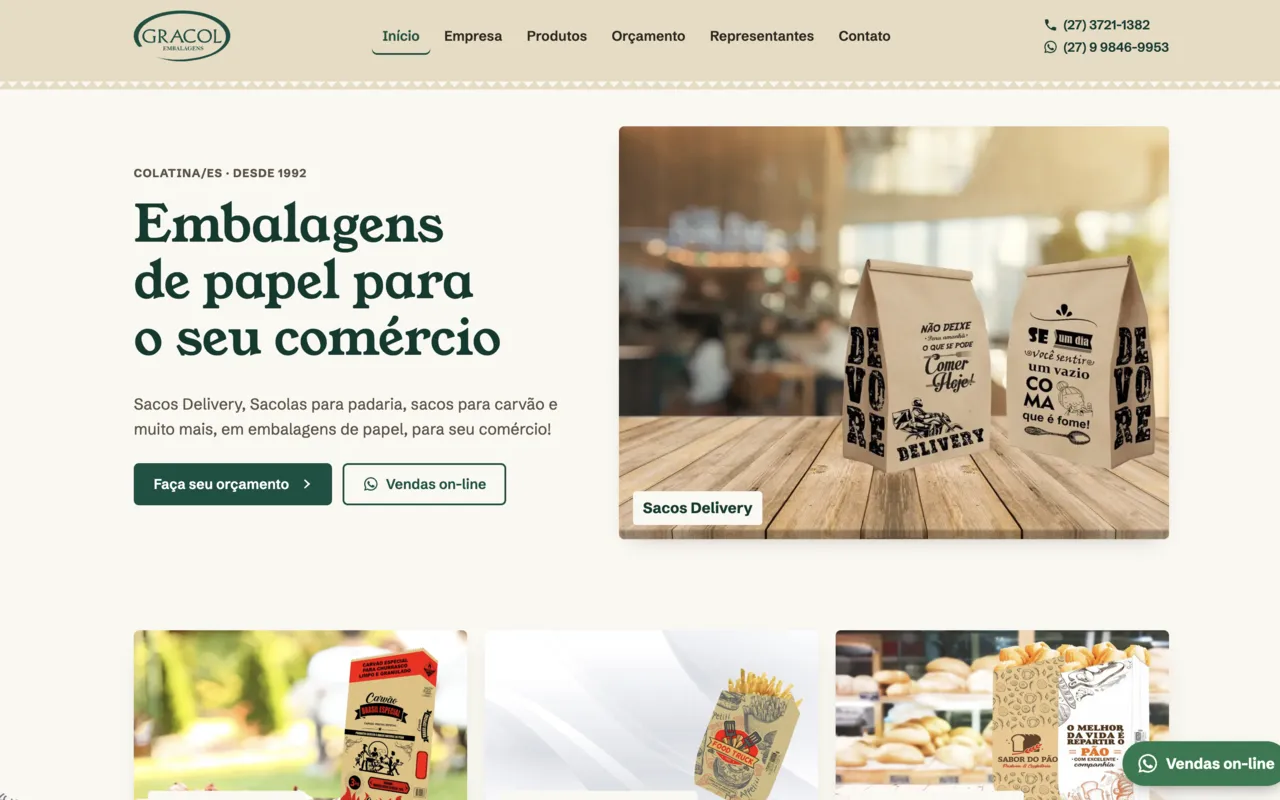 Site da Gracol Embalagens