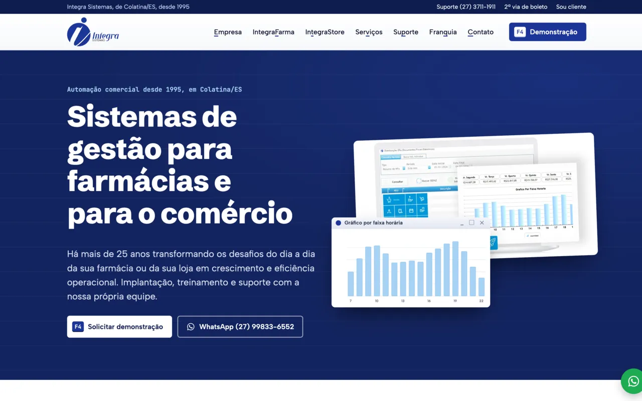 Site da Integra Sistemas, software de gestão para farmácias e comércio em Colatina